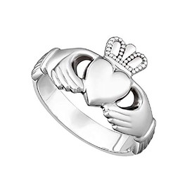 Failte Mens Claddagh Ring Sterling Silver Puffed Band Made in Ireland Size 10