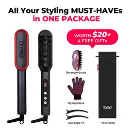 TYMO Ring Plus Ionic Hair Straightener Brush - Straightening Comb with Negative Ions for Women, Titanium Coating, 9 Temp Settings & LED Display, Dual Voltage, Professional Styling Tools heated  brush straightener Dual Voltage Fast Heating Hair Straightene