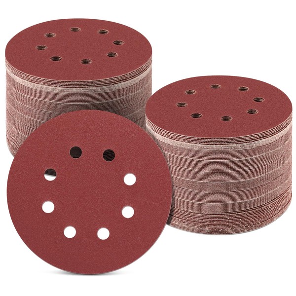 B BRESUCNY 5 inch 8 Hole Sanding Discs, 100 PCS