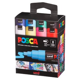 posca Paint Markers, 8K Broad Chisel Tips, Set of 15 Acrylic Art Pens for Coloring Fabric, Canvas, Glass, or Metal, PC8K15C