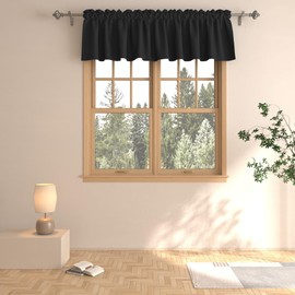 Black Valance Curtain 16 inches Long Blackout Living Room Darkening Kitchen Window Curtains Over Sink Rod Pocket Triple Weave Small Short Little Mini Window Curtain Topper Bathroom Bedroom 1 Panel