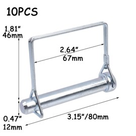 HEVSTIL 10-Pack Heavy Duty Trailer Coupler Pins – 15/32in x 3-5/32in (12x80mm) Zinc Plated Safety Hitch Locking Pins – Large Trailer Hitch Pins for Boats, Trucks & Farm Equipment