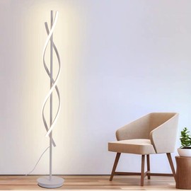 NKU Spiral Floor Lamp for Living Room Modern LED Floor Light with Remote Dimmable Control Sleek Spiral Design Corner Lamp for Bedroom, and Office Lighting Tall Standing Floor Lamp White 63in