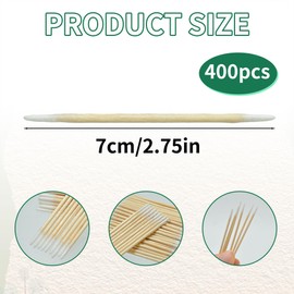 HUAJJ 400 Pcs Pointed Cotton Buds, Cotton Buds Pointed Tip, Wooden Nail Sticks for Eyebrow Tattoo, Beauty, Makeup, Colored Nail Stitching