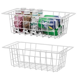 Slideep 17.5'' Large Storage Baskets Chest Freezer Organizer, Sturdy Metal Wire Pantry Freezer Bin for Home Kitchen Organization 2 Packs, White