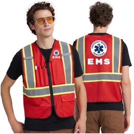 AK A-KSAFETY EMS Red Security Vest for Guard and Construction Workers - Reflective and High Visibility Safety Work Vest for Men