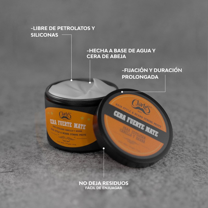 Charle's Cera Fijación Fuerte Mate 113g - Pomada Premium Para