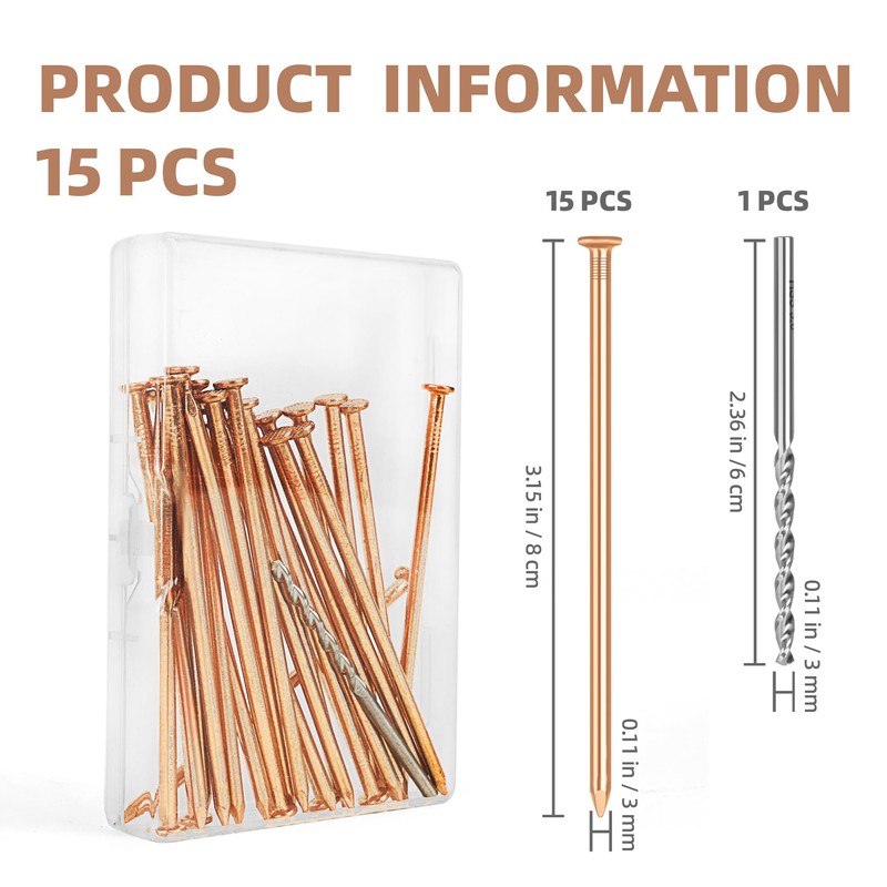 UNIFAMILY 15pcs Copper Nails for Killing Trees Stump Root, 3.15