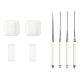 French Home Chopsticks with Faux Ivory Handles, Ceramic Chopsticks Rest & Sauce Bowls Set of 2 Pairs — Cutlery Set for Asian Food — Elegant Dinnerware