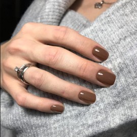 Brown Press on Nails Short Square Nails,KXAMELIE Short Fake Nails Glue on Nails,Acrylic Nails Press ons Round Soft Gel Nails for Girls,Stick on Nails for Women Daily Wear and Work in 24PCS