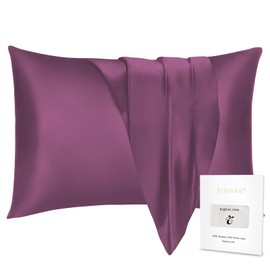 BIGHAS 100% Mulberry Silk Pillowcase for Hair and Skin with Hidden Zipper, Soft Breathable Natural Both Side 19 Momme Silk, 600 Thread Count (Purple, Standard)