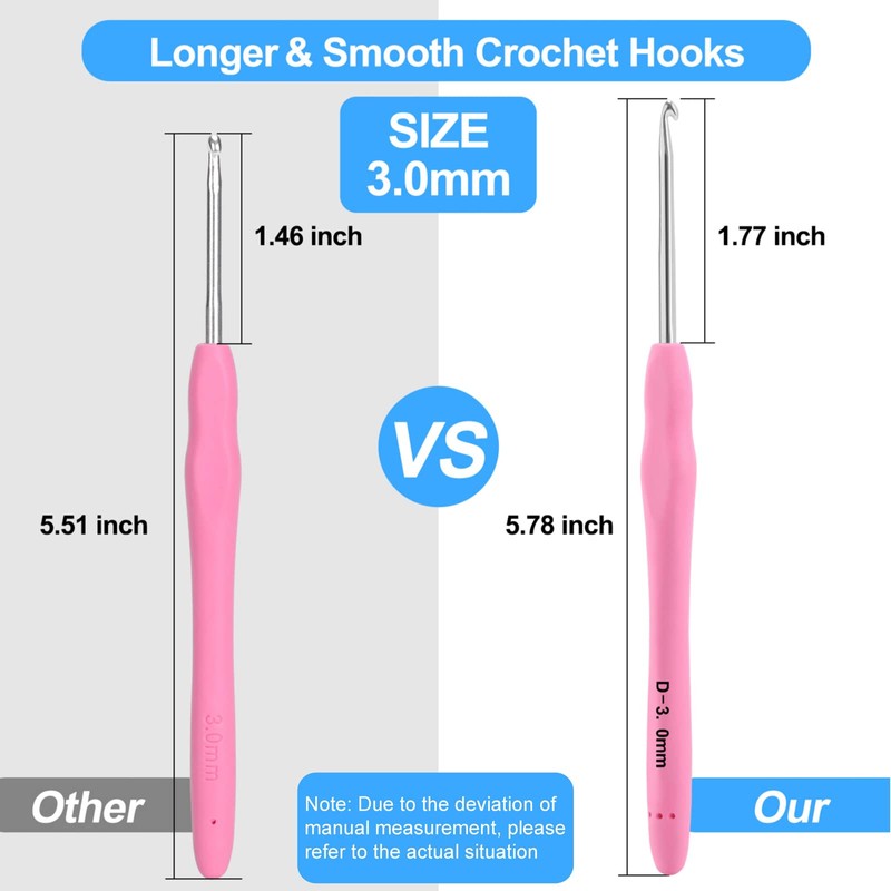 Vodiye Professional Extra Long 3mm Crochet Hooks Set, Ergonomic Handle