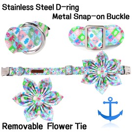Unique Style Paws Summer Dog Collar with Floral Bow,Cotton Blue Bow Tie Puppy Collar,Boat Pattern Dog Bow Collar for Small,Medium,Large Dogs&Cats