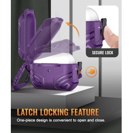MOBOSI for AirPods Pro 2 Case Cover with Lock, Compatible with Airpod Pro Case 2nd/1st Gen with Cleaner Kit & Keychain, Military Grade Shockproof Protective Case for Men(2023/2022/2019), Purple