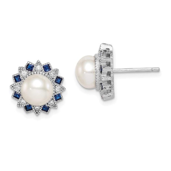 Sterling Silver Rhodium-plated FWC Pearl, Synthetic Blue Spinel & Cubic