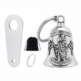 Motorcycle Bells for Bikers Guardian Angel Gremlin Bells for Good Luck & Protection Automotive Interior Accessories Keychain for Men Riders(Saint Christopher)