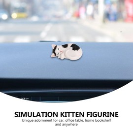 Artibetter Mini Cat Figurines Sleeping Cat Kitten Animal Sculpture Decoration For Home Office Tabletop Black White