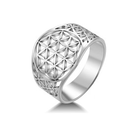 Amaxer Flower of Life Ring for Women Mandala Sacred Geometry Trendy Stainless Steel Hollow Out Statement Band Finger Ring, Stainless Steel