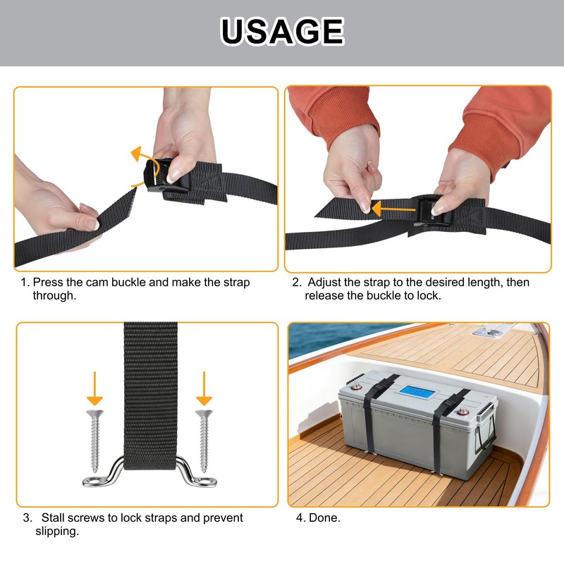 Masterwise 48" Battery Tie Down Strap Hold Down Kit, Cooler