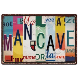 SUPERDANT Man Cave Tin Sign Colorful Text Metal Tin Sign Colorful License Plate Metal Sign Vintage Signs Funny Wall Art Painting Metal Decor for Man Cave Bedroom Cafe Bar Home