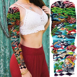 Briyhose Vibrant Color Temporary Tattoos Sleeve For Kid Girl, Full Arm Realistic Rabbit Horse Fake Sleeve Tattoo Stickers For Women Kid, Large Flower Fish Temp Tatoo Leg Party Favors Body Art, 4-Sheet