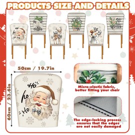 Moukeren 6 Pcs Christmas Chair Cover Set Stretch Dining Chair Back Covers Vintage Christmas Santa Claus Elk Slipcovers Farmhouse Removable Elastic Seat Protector for Xmas Party Kitchen Home Decor