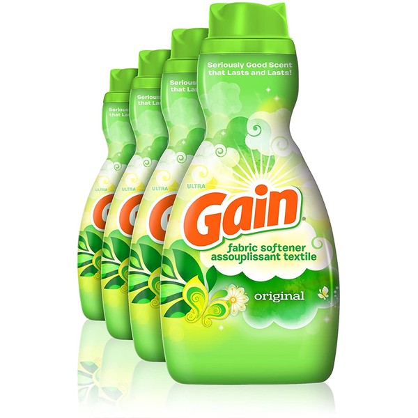 Gain Fabric Softener, Original Scent, 41 fl oz, 48 loads, HE Compatible, Pack of 4, (Packaging May Vary)