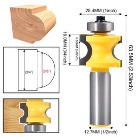 HOHXEN 1/2'' Shank Bullnose Router Bit,3/8'' Dia Half Round Blade,for Wood Milling Cutter Flooring Wood Working Tools