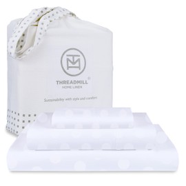 Threadmill Cotton Twin Sheet Set | 100% Cotton Sheets for Twin Size Bed | Damask Jacquard Sateen Twin Bed Sheets Set with 16” Deep Pocket | Soft Breathable 3-Piece Cooling Sheet Set | White