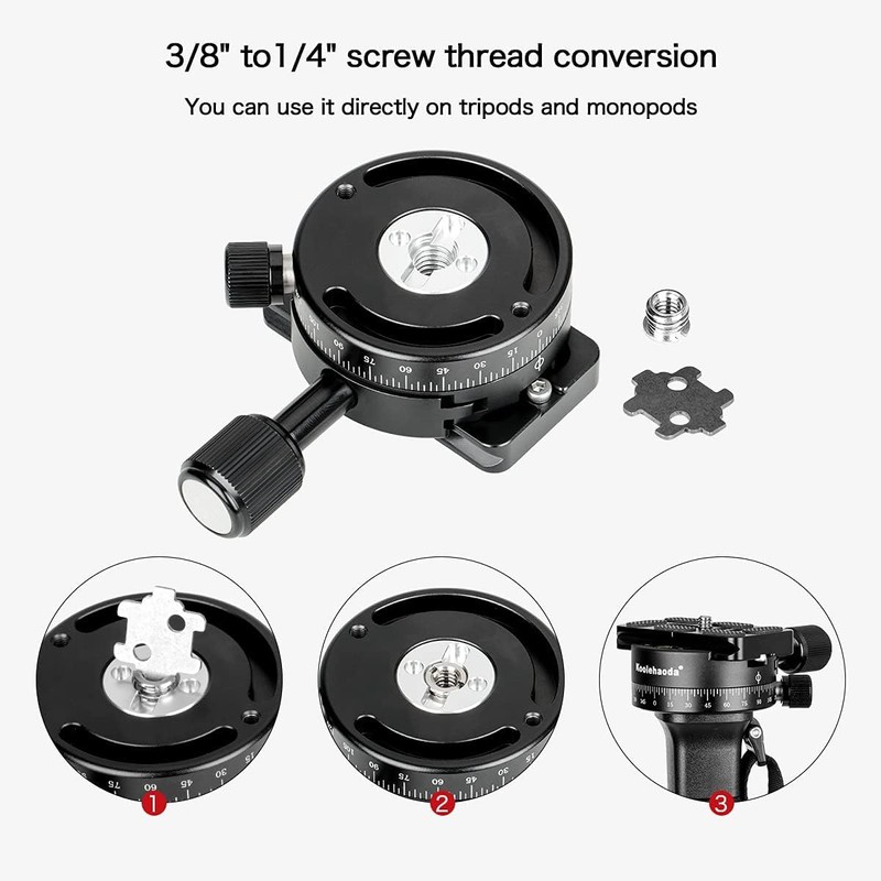 Koolehaoda Panorama Tripod Head 360 Degree Rotation Panoramic Head Aluminium