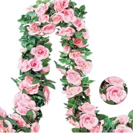 Fulercni 10PCS Fake Rose Garland, 7.5Ft Artificial Vines Flowers Hanging Rose Vine for Wedding Home Office Arch Arrangement Decoration