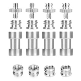 UTEBIT Camera Thread Adapter 1/4 to 3/8 Inch Tripod Screw 1/4 to 1/4 Thread Adapter Silver Metal Spigot Adapter for Camera/Tripod/Monopad/Ball Head/Light Stand