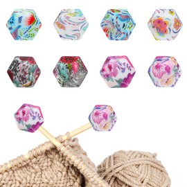 DOPENSPI 8 Stück Maschenstopper für Stricknadeln, Nadelspitzenschutz Schutzkappe mit Rosa Blumenmuster Stricknadelstopper, Stricknadel Strickzubehör passend für Nadeln der Größen (3–9 mm)