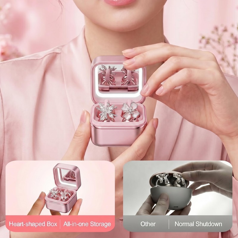 Wireless Earbuds with LED Makeup Mirror Case, Bluetooth 6.0 Open