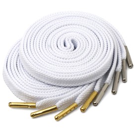 YJRVFINE 2 Pair Solid Color Thick Flat White Shoelaces for Sneakers with Metal Tips 47 inches