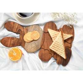 Affinity Decor Bunny Shaped Wood Serving Board, Wood Cutting Board for Kitchen, Wooden Charcuterie Boards, Serving Platter for Cheese and Food, 15" x 8.7"