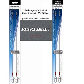 Jenzi Set: 2 packs (4 pieces) Fluoro - carbon leaders, length 30 cm (load capacity 20 kg) and Petri Heil sticker