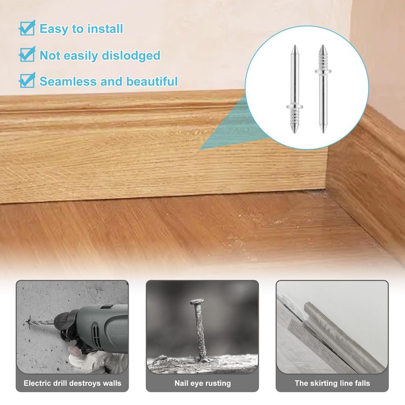 Faankiton 300PCS Double Headed Skirting Nails, Double-Head Skirting Thread Seamless