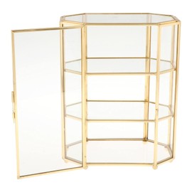 VBQFDPH 3-Tier Glass and Gold Jewelry Box, Makeup Organizer, Glass Display Case