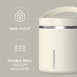 Hydrapeak 25oz Stainless Steel Vacuum Insulated Food Jar for Hot Food and Cold Food, Wide Mouth Leak-Proof Soup Jar for Adults, 10 Hours Hot and 16 Hours Cold (Ivory)