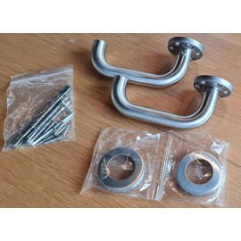 Lever Handle, 19mm Approved Bolt Through Lever Handle on Rose, Satin Stainless Steel (SSS), Set (Pair), inc fixings, Safety Return