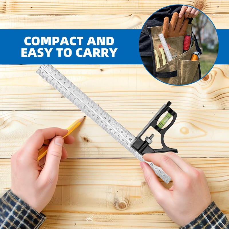 Combination Square Stainless Steel Angle Square, 90 Degree Thickened Multi-Functional