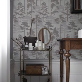 HomKihapai Peel and Stick Wallpaper Forest Trees Jungle - Self Adhesive Removable Wallpaper for Bedroom, Living Room, Nursery - Accent Wall Waterproof Contact Paper (Gray, 17.4in x 6.5ft)