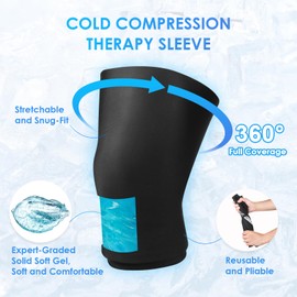ComfiTECH Large Knee Ice Sleeve for Injuries Compression Sleeve, Flexible Gel Ice Pack, Reusable Cold Pack Therapy for Calf Injuries, Meniscus Surgery Recovery, Bruises & Sprains (Medium)