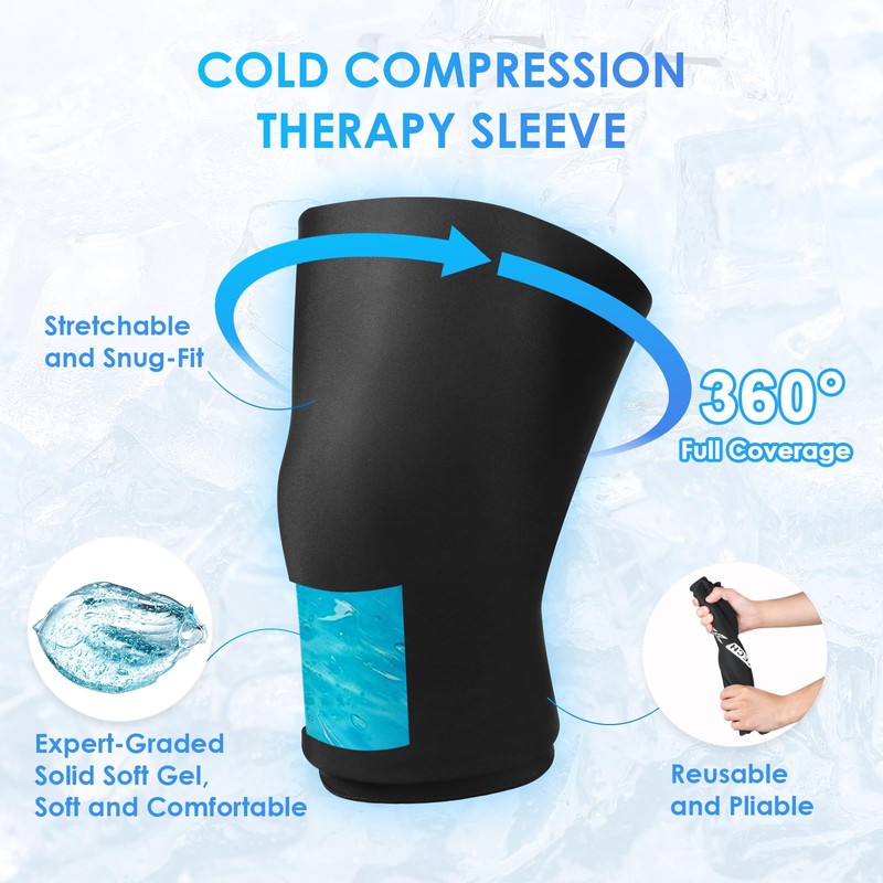 ComfiTECH Large Knee Ice Sleeve for Injuries Compression Sleeve, Flexible