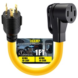 Tellegloww 1FT NEMA L6-30P to 14-50R EV Adapter Cord 3 Prong 30 Amp L6-30 Locking Male Plug to 4 Prong 50 Amp 14-50 Female Receptacle Charger Adapter Cord with Handle, STW 10 AWG/3C, ETL Listed