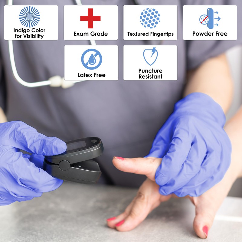 INNOVATIVE HAUS Indigo Nitrile Exam Gloves. Powder Free, Latex Free,