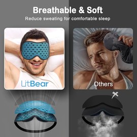LitBear- Antifaz transpirable para dormir, antifaz 3D para dormir de lado, hombre y mujer, antifaz que bloquea la luz con correa ajustable, suave y ligero para viajes, trabajo nocturno, siestas y ofic