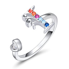 FOREVER QUEEN Adjustable Initial Letter Ring for Women 925 Sterling Silver Stackable Alphabet Rings