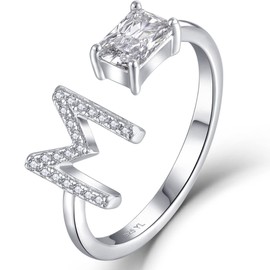 YL Initial Ring 925 Silver M Alphabet Letter Adjustable Ring Jewelry Gifts for Women(SizeP)